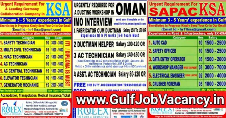 Gulf Jobs – Large Vacancies For Saudi, Qatar, Oman and UAE
