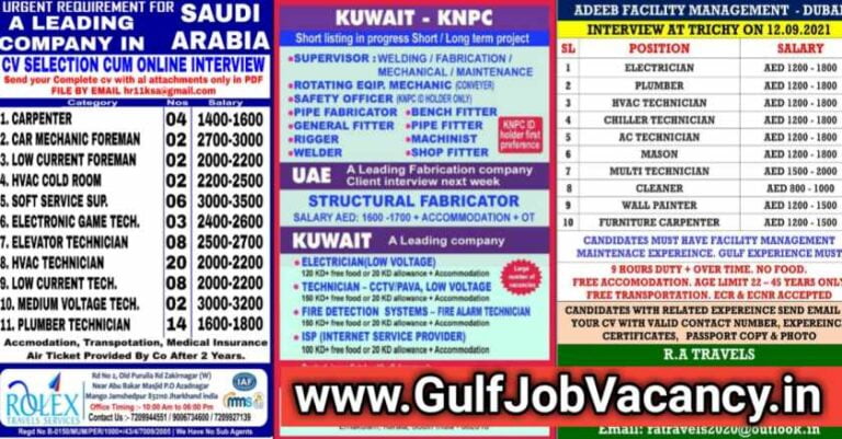 Gulf Jobs – Free Visa For Saudi, Kuwait, Oman and UAE