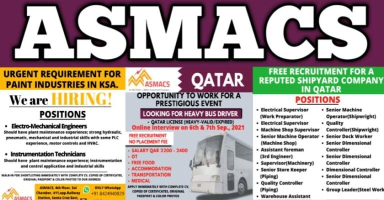 Gulf Job Paper – ASMACS Vacancies For KSA and Qatar