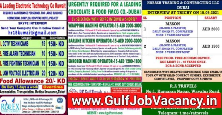 Gulf Job Vacancies – Dubai, Qatar and Kuwait