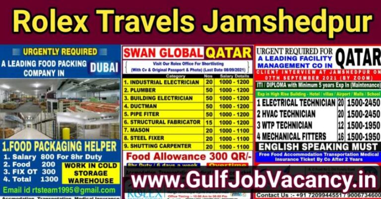 Gulf Job Vacancy – Rolex Travels Services Jamshedpur