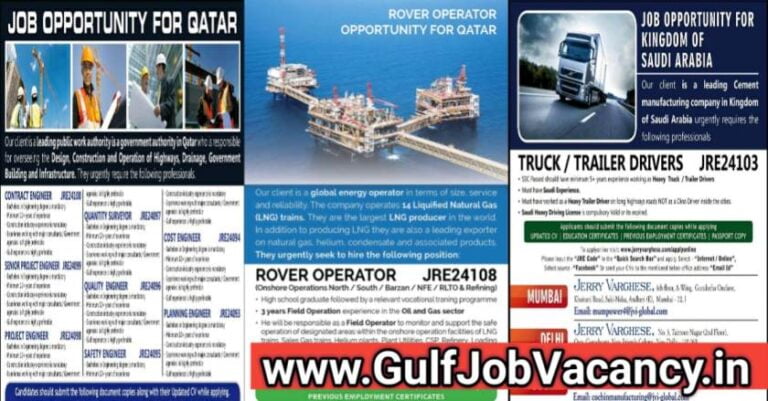Jerry Varghese – Job Vacancies For Saudi, Qatar and UAE