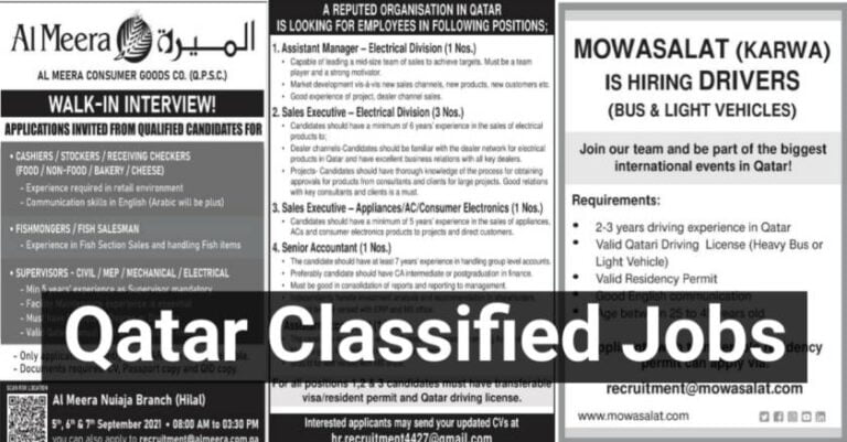 Qatar Classified Jobs – 06th September 2021
