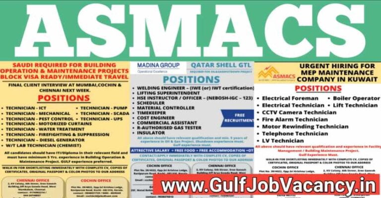 ASMACS Job Vacancy – Saudi, Qatar, Kuwait and UAE