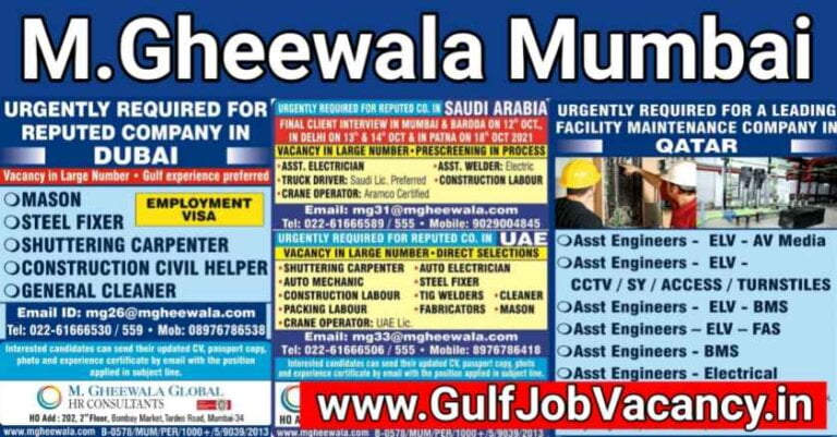 Gulf Job Vacancies – M Gheewala Interviews