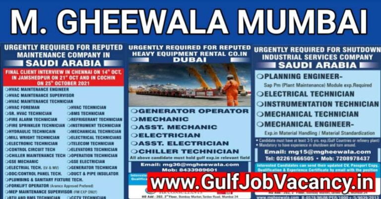 Gulf Jobs M Gheewala – Mumbai Interviews