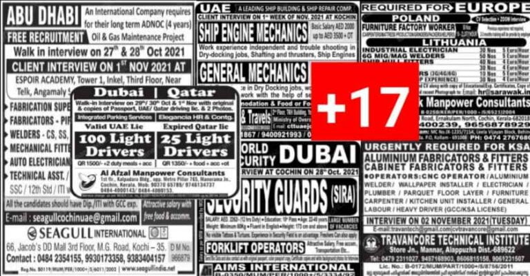 Malayala Classified Gulf Jobs Newspaper – 27th Oct 2021