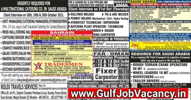 Mumbai Interview For Gulf – Large Vacancies