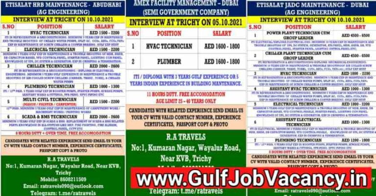 UAE Job Vacancy – Interviews For Indians