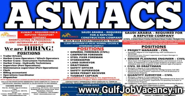 ASMACS Mumbai – Vacancies For Saudi & Kuwait