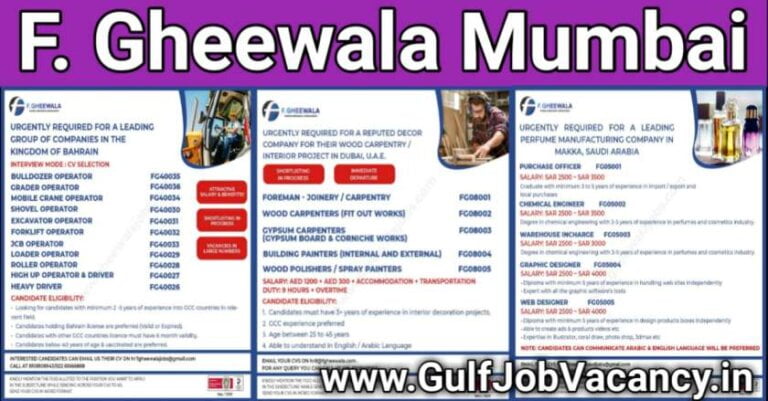 F Gheewala Job Vacancy – Mumbai Interviews