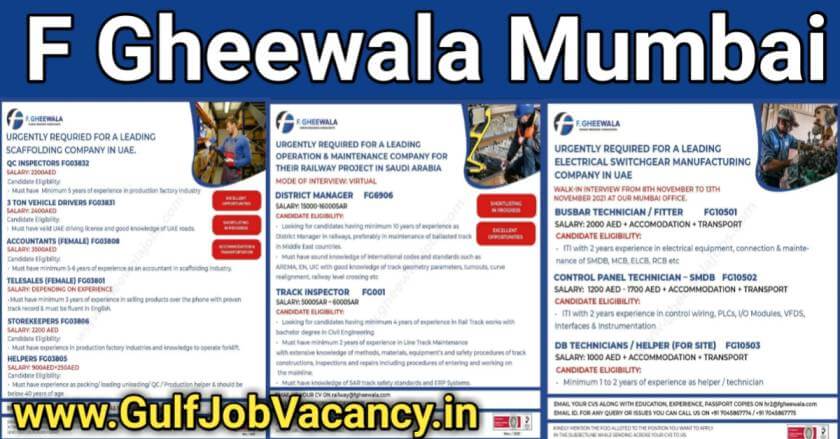 F Gheewala Jobs Mumbai