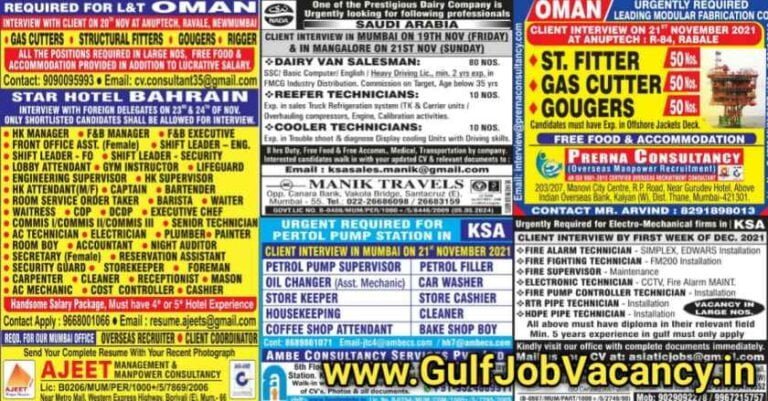 Gulf Jobs Newspaper Mumbai – Free Recruitment