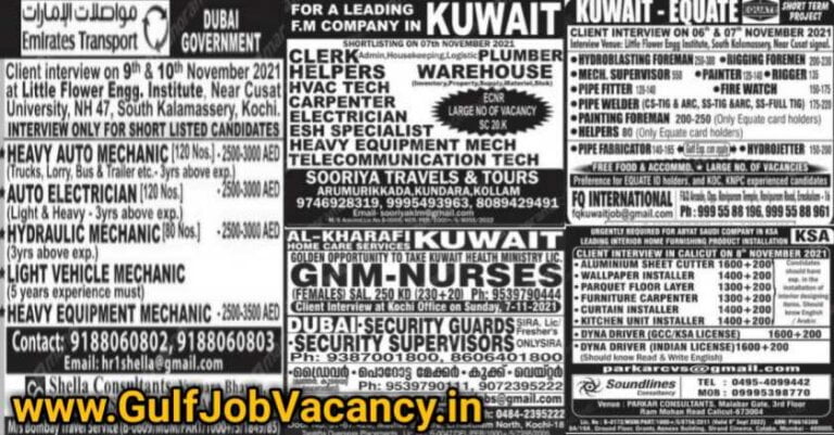 Gulf Job Vacancies – KSA, Dubai, Kuwait & Qatar