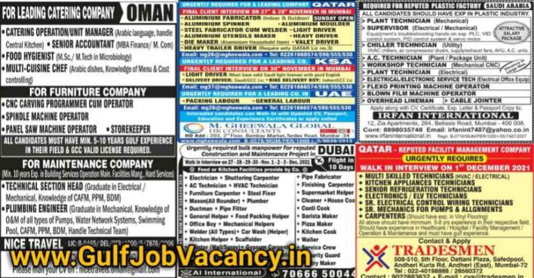 Gulf Jobs News Paper Mumbai Recruitment