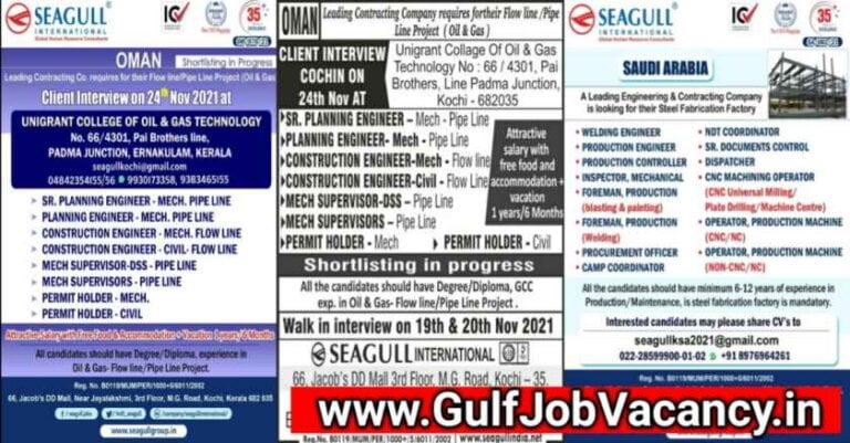 Gulf Jobs – Seagull Mumbai Interview Requirements