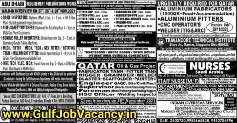 Malayala Classified Gulf Jobs Newspaper – 24 Nov 2021