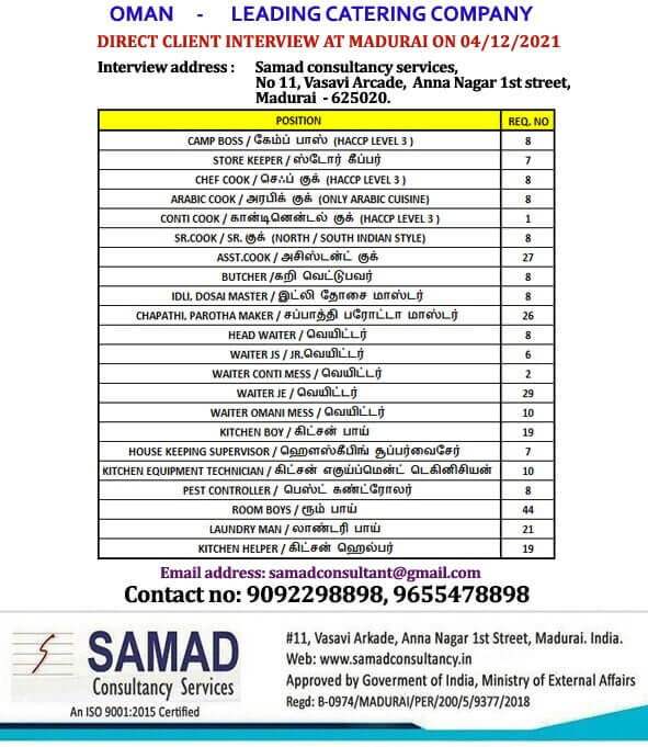 Oman Jobs For Leading Catering Company