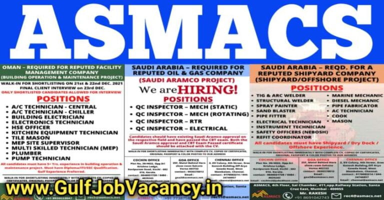 ASMACS Gulf Jobs – Required Reputed Company