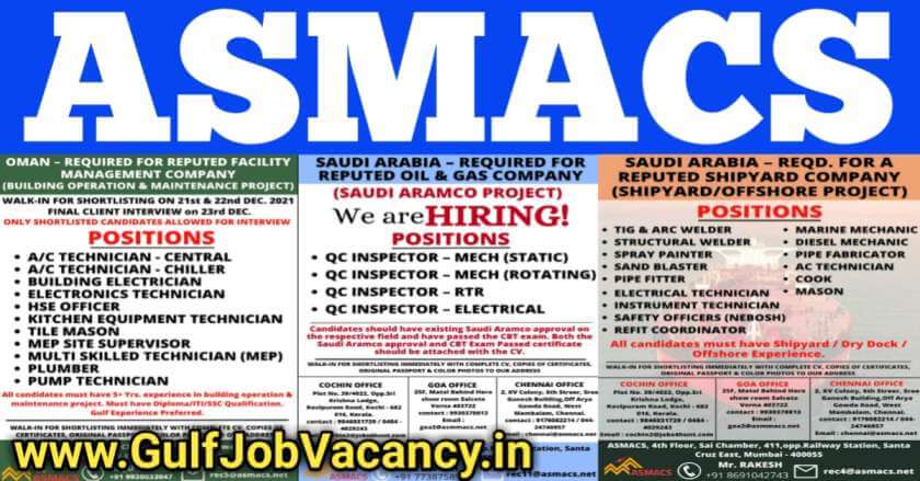 Read more about the article ASMACS Gulf Jobs – Required Reputed Company