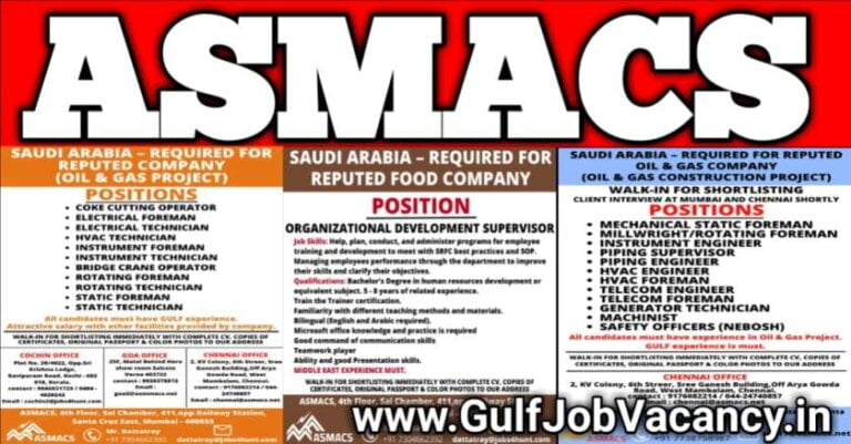 ASMACS Vacancies – Saudi, Oman & UAE