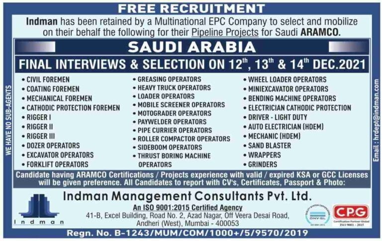 Free Recruitment – Saudi, Qatar, Kuwait & UAE