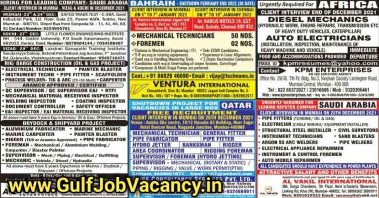 Gulf Job Paper – Mumbai Free Recruitments