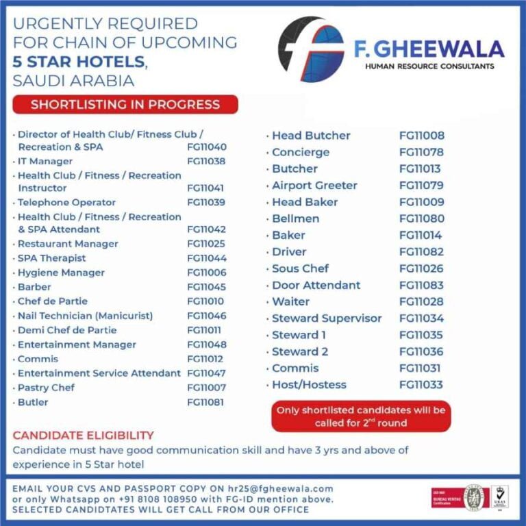 Gulf Jobs – Saudi Arabia 5 Star Hotels