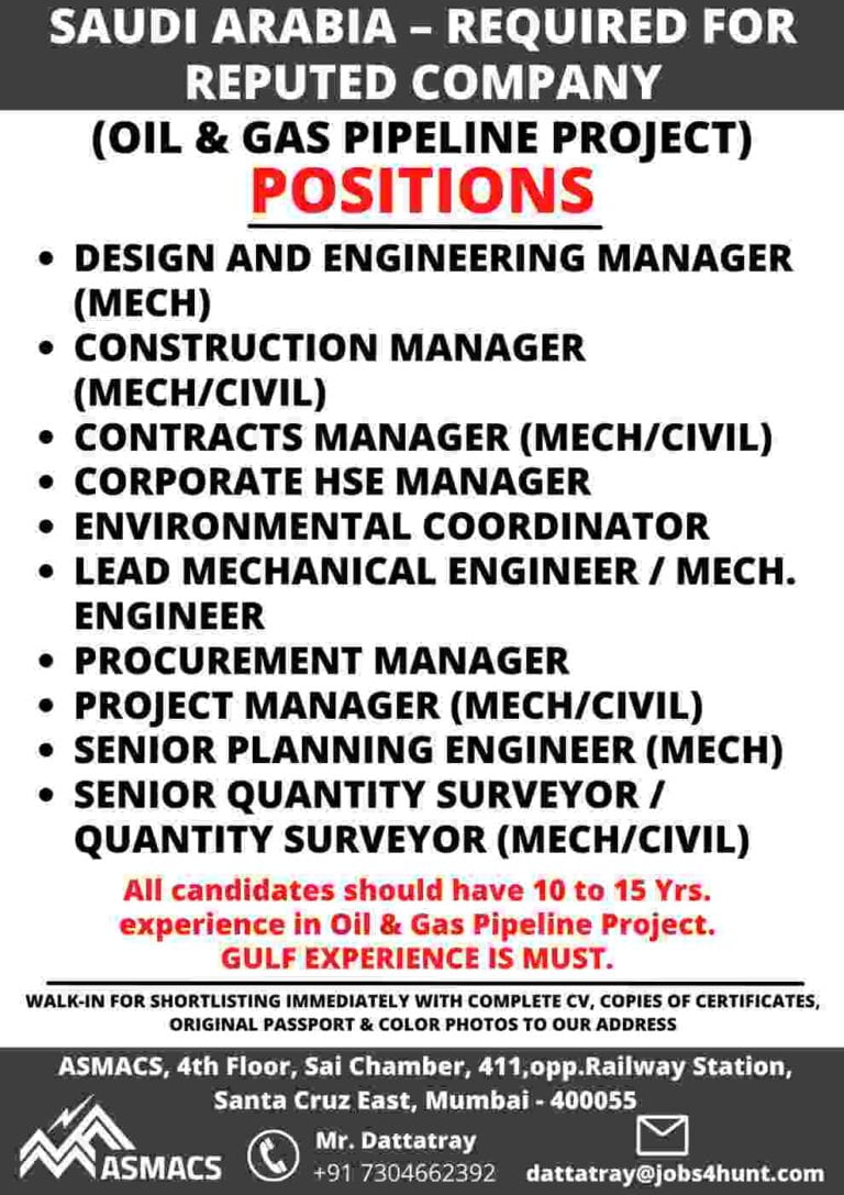 Gulf Jobs – Saudi Arabia Oil & Pipeline Projects