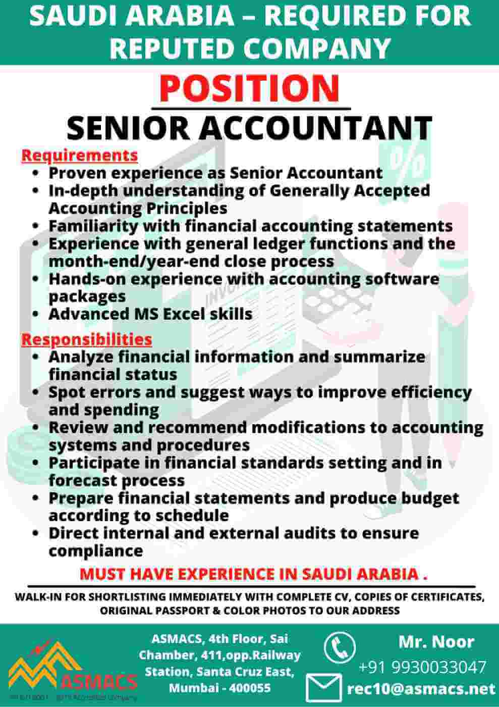 Read more about the article Gulf Jobs – Senior Accountant For Saudi Arabia