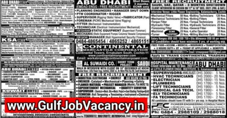 Malayala Classified Gulf Jobs Newspaper – 15 Dec 2021