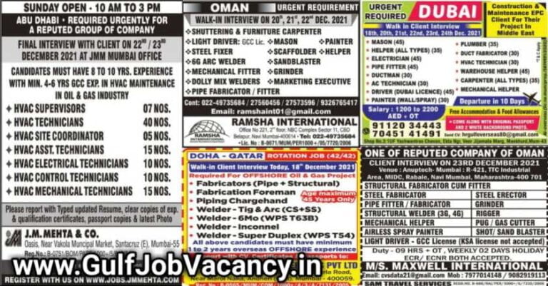 Mumbai Gulfwalkin Interviews – Large Vacancies