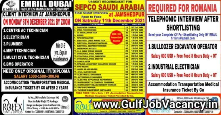 Rolex Travels Jamshedpur – Hiring For Saudi, Dubai & Romania