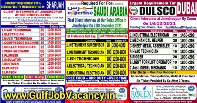Rolex Travels Jamshedpur – Saudi & UAE Vacancies