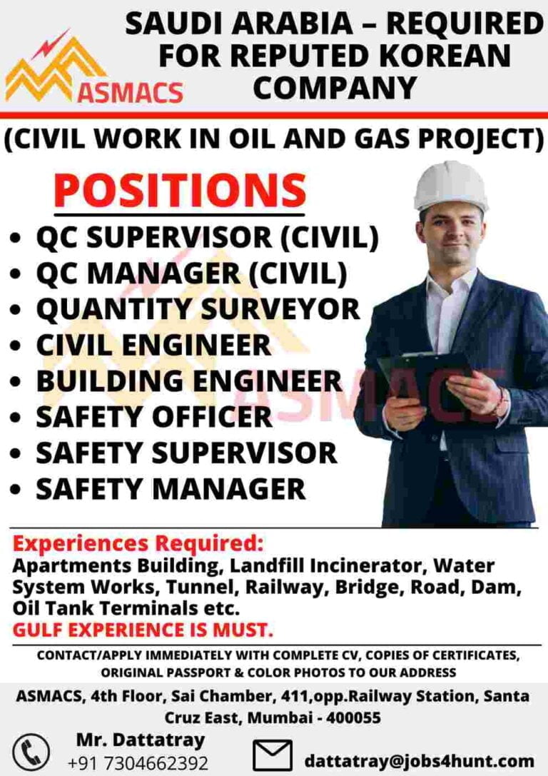 Saudi Arabia Jobs – Civil Work In Oil & Gas Project