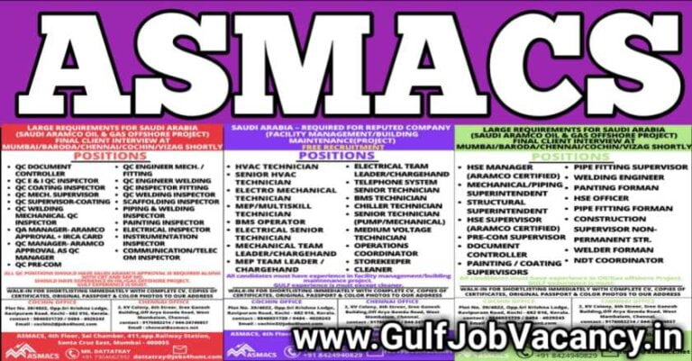 ASMACS Mumbai – Saudi Arabia Vacancies