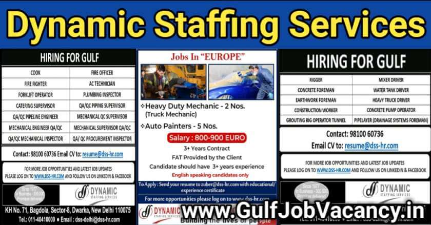 Read more about the article Dynamic Staffing – Vacancies For Gulf & Europe