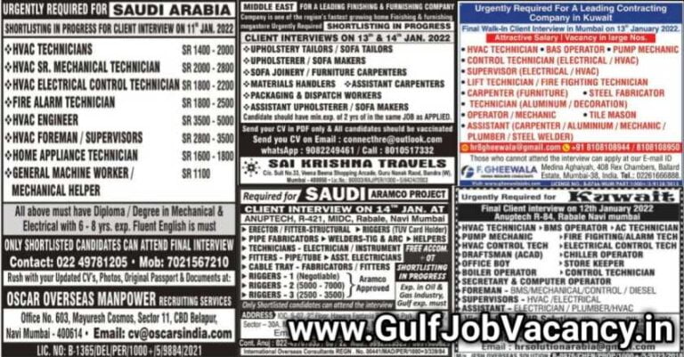 Gulf Job Mumbai Papers – More Than 800+ Vacancies