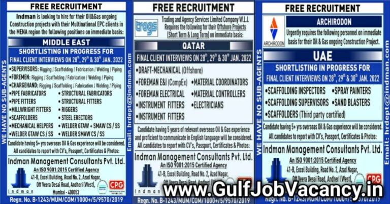 Gulf Jobs Mumbai Walk In Interview | Free Recruitment