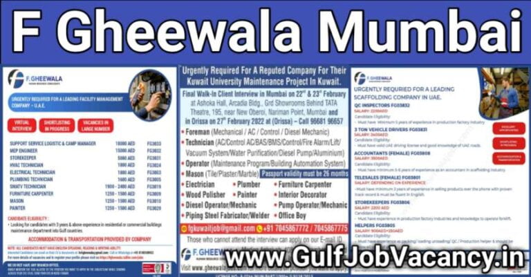 F Gheewala Job Vacancy | Mumbai Recruitments
