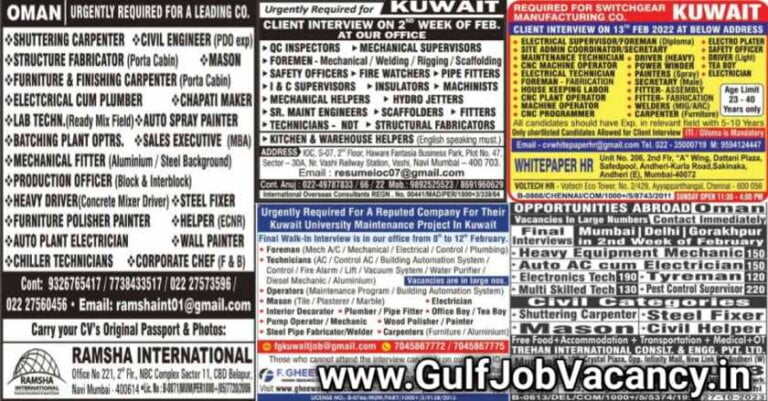Gulf Job Mumbai Paper Interview | 500+ Jobs
