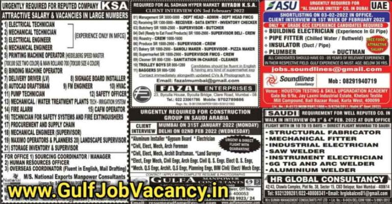 Gulf Job Paper – Mumbai Interview | 500+ Jobs
