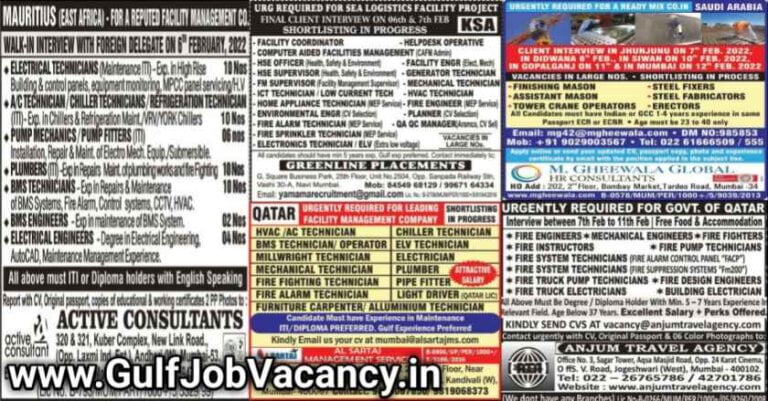 Gulf Job Paper Today – Mumbai Interview | 800+ Vacancies