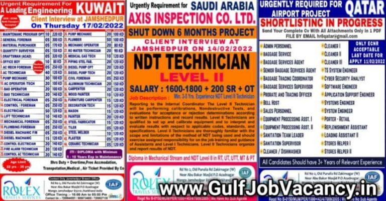 Gulf Job Vacancy – Rolex Travels | 500+ Vacancies