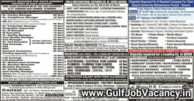 Gulf Jobs Mumbai – Abroad Paper Interviews