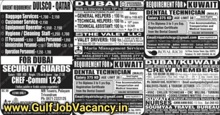 Malayala Classified Gulf Jobs Newspaper – 09 Feb 2022