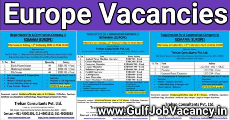 Romania Jobs Required For Construction Company