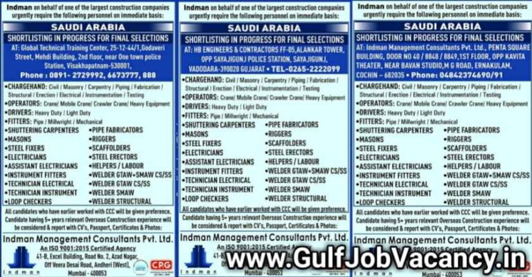 Saudi Job Vacancy – Required Construction Company