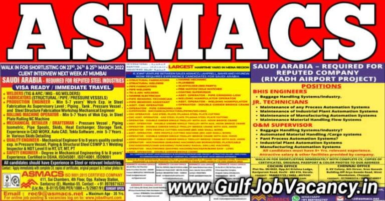 ASMACS Mumbai | Gulf Jobs Requirements