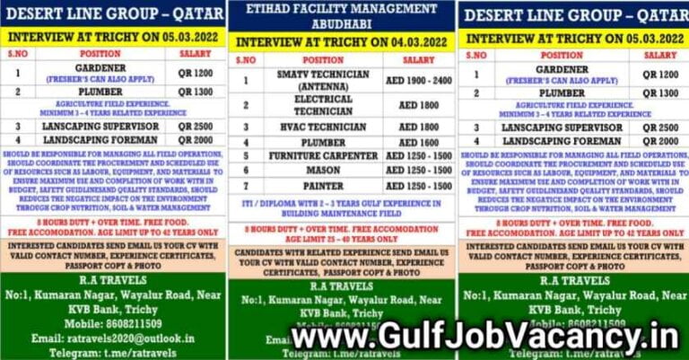 Gulf Job Vacancies -Trichy Interview | RA Travels